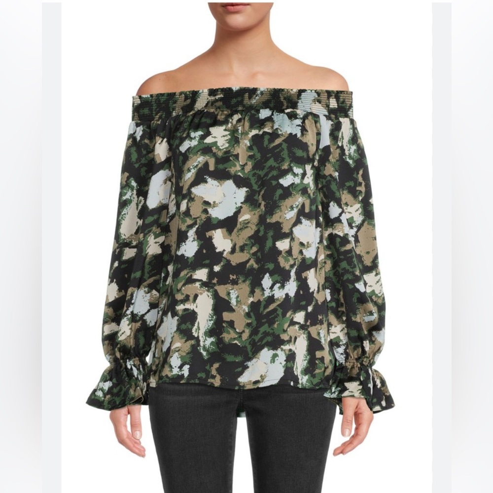 PATRIZIA LUCA On & Off Shoulder High Low Floral‎ Peasant Long Sleeve Top Size L